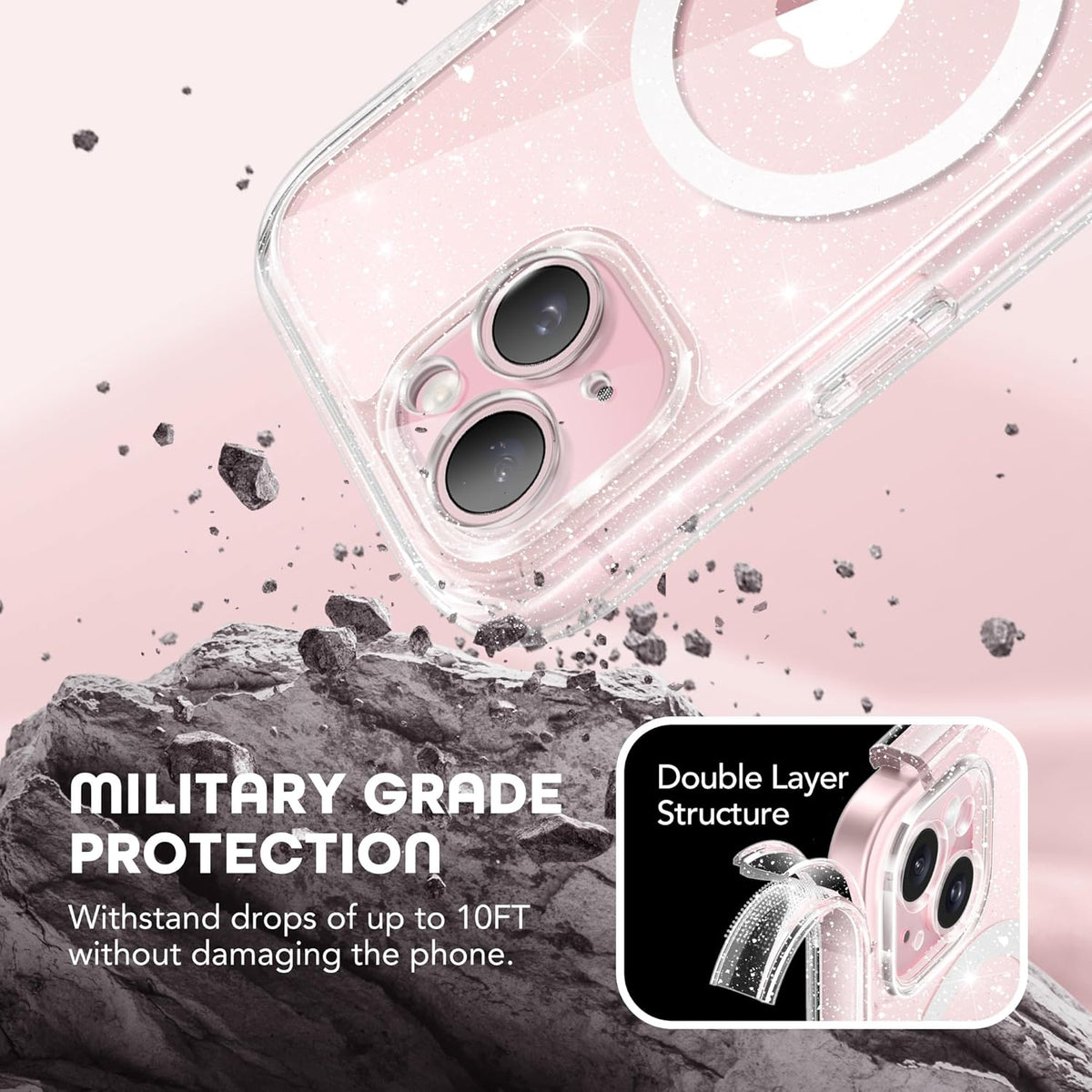 Magnetic for iPhone 15 Plus Case, Compatible with MagSafe, Built-in Privacy Screen Protector and Camera Protection, Anti Spy Full Body Dustproof Shockproof Hard Phone Case 6.7", Shiny Clear