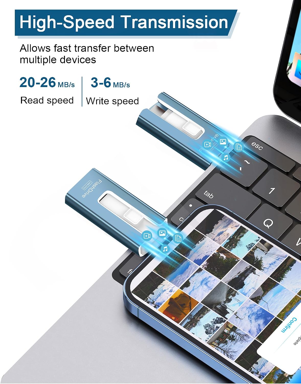 GNASEET 256GB 256GB) USB Flash Drive for Phone and Pad, Photo Stick High Speed External USB Thumb Drives Photo Storage