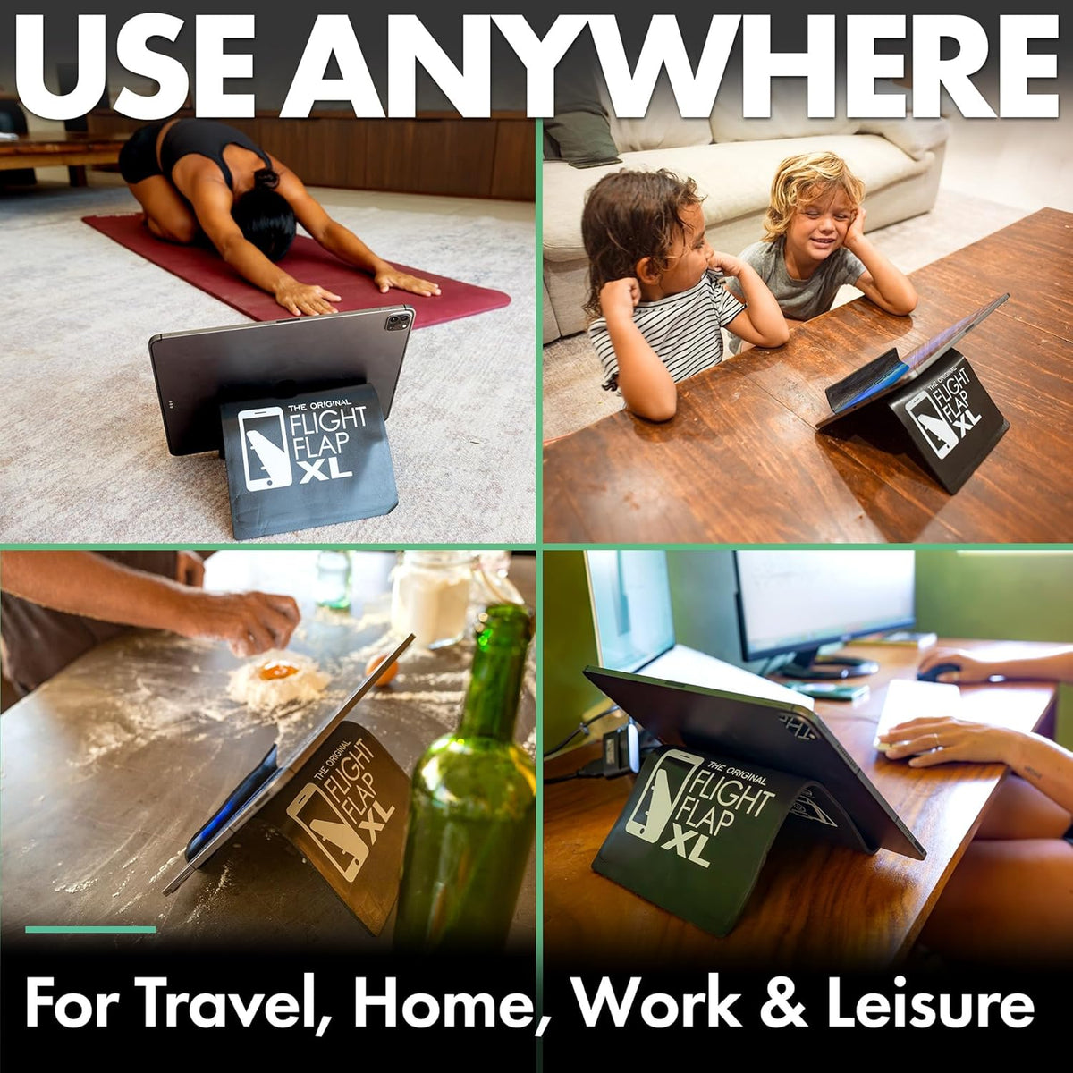 Airplane Tablet Holder, Extra Large 12x7” Flexible Cell Phone and Tablet Holder, Folding Cellphone Stand for Desk, Kindle, Bed, Long Flight Travel Accessories, Plane Essentials (Black)