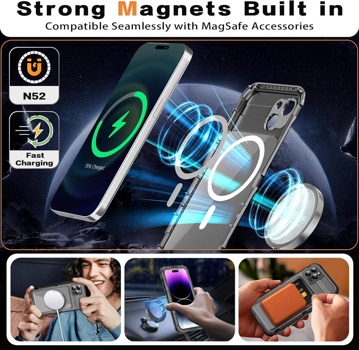 Metal Heavy Duty Waterproof Case for iPhone 13 Pro Max, Compatible with MagSafe, Military Grade Shockproof, Black