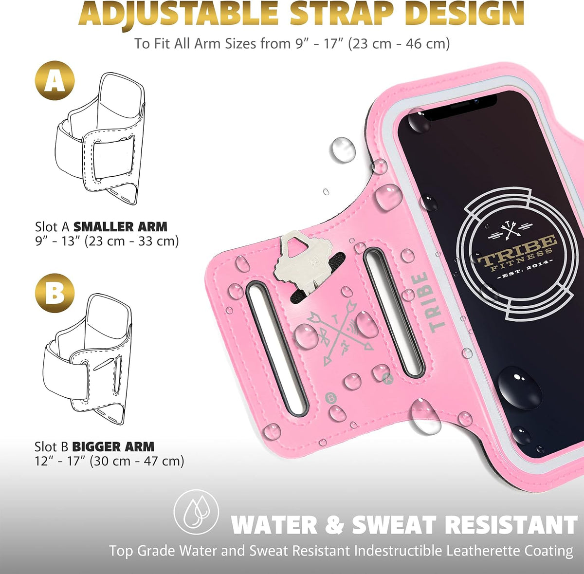 TRIBE Water Resistant Cell Phone Armband Case Running Holder for iPhone Pro Max Plus Mini SE (13/12/11/X/XS/XR/8/7/6/5) Galaxy S Ultra Plus Edge Note (21/20/10/9/8/7/6/5) Adjustable Strap & Key Pocket