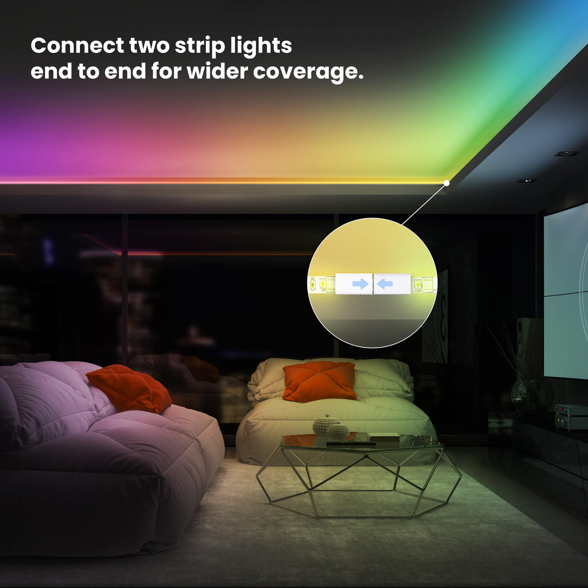 Feit Electric 10FT Smart Chasing LED Strip Light, RGB Color-Changing + Tunable White, Wi-Fi App & Remote Control, Alexa & Google Home, Linkable