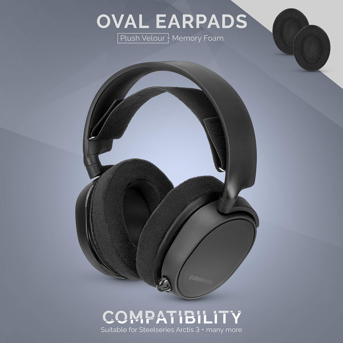 Velor Replacement Ear Pads for HyperX Cloud & Alpha, ATH M50X, Steelseries Arctis, Logitech G Pro & More Headphones, Soft Velour, Memory Foam & Long