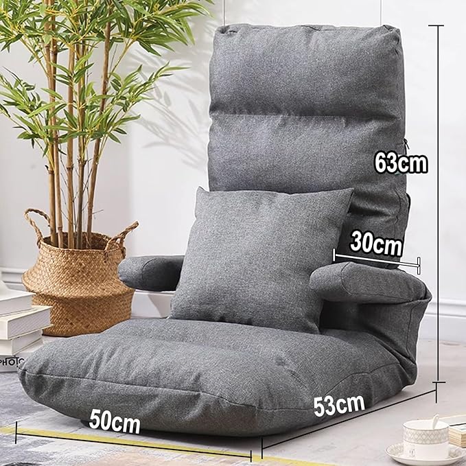 Gaming Chair Floor Cheap Iron Frame Support and Linen Fabric Fold Out Chair Bed Can Bear About 100KG Multiple Parts Can Be Adjusted with Armrests and Pillow(Rose)