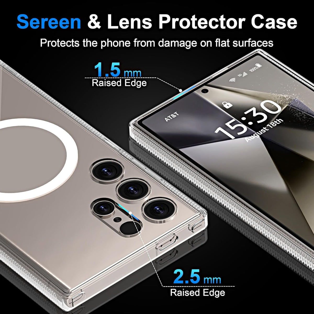Galaxy S24 Ultra Case, Magsafe Compatible, Non-Yellowing Drop Protection, Slim Shockproof Hard Back Cover - Clear
