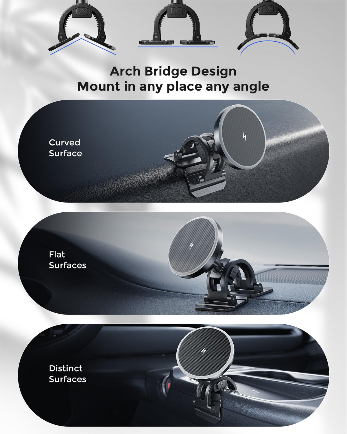 Estbuc 2-in-1 15W Magsafe Car Mount Charger, Magnetic Wireless Car Charger, 360° Dashboard & Air Vent Phone Mount, Phone Holders for Your Car, Car