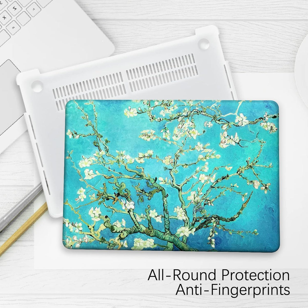 Berkin Arts for MacBook Pro 14 inch Cover A3401 A3185 A3112 A2992 A2918 A2779 A2442 with M4 M3 M2 M1 Chip(2021-2024 Release) Keyboard & Screen Cover Cloisonnism (Almond Blossom by Van Gogh)