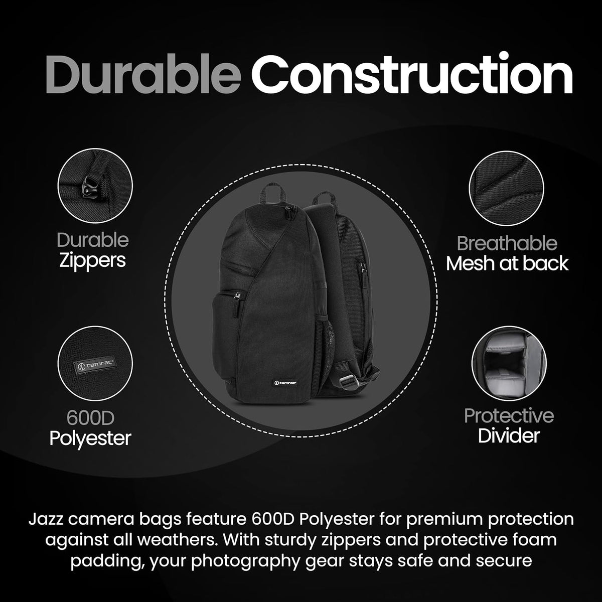 Tamrac Jazz 76 v2.0 Camera Sling Bag, Photography Backpack, Camera Case for Photography Accessories, Compact Camera Shoulder Bag for DSLR and Mirrorless Cameras, Crossbody Camera Bag – Black