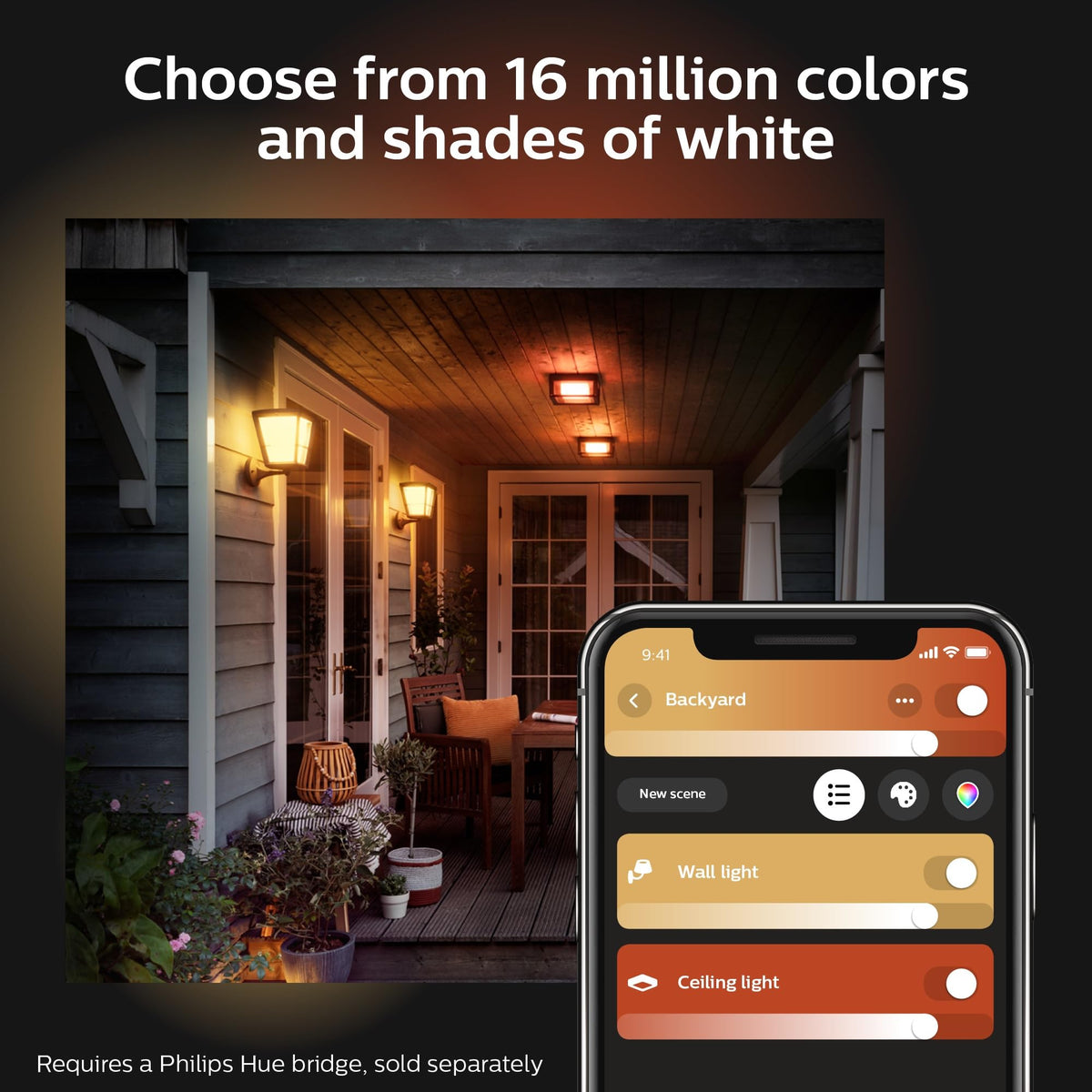 Philips Hue Econic Square Outdoor Smart Wall Light, Black - White and Color Ambiance LED Color-Changing Light - 1 Pack - Requires Hue Bridge - Control