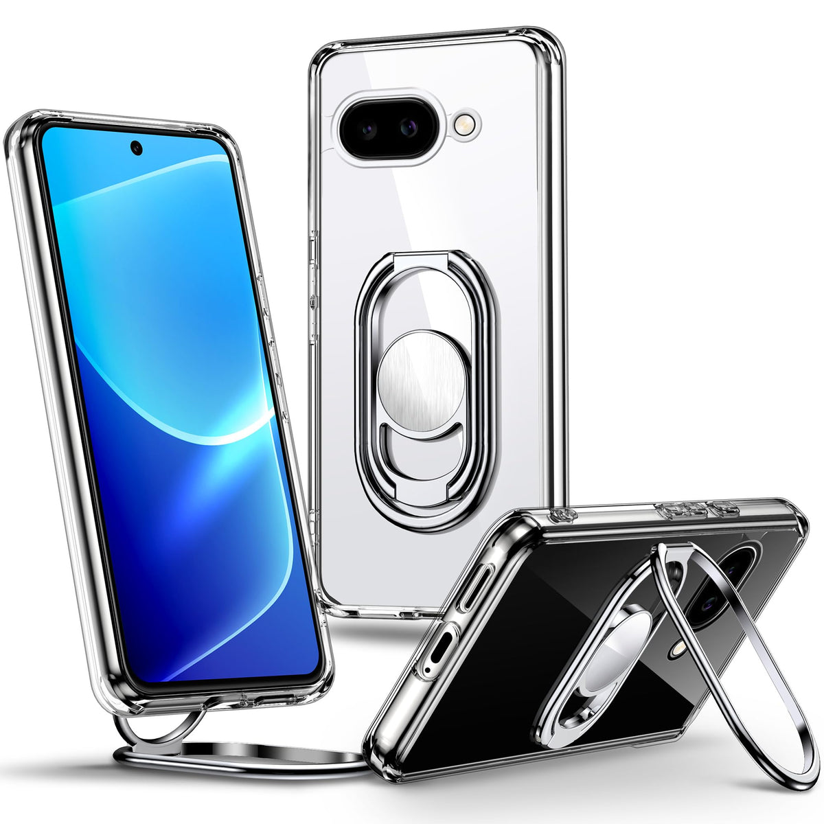 Shields Up For Google Pixel 9A Case With Stand, Pixel 9A Case Clear With Double Ring Holder [Adjustable & Foldable] Shockproof P