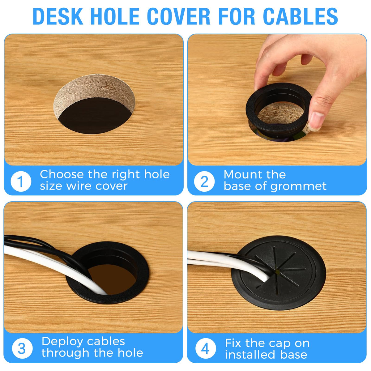 BOPOREAE 4 Pcs Desk Grommet 2" (50mm), Desk Hole Cover for Cables