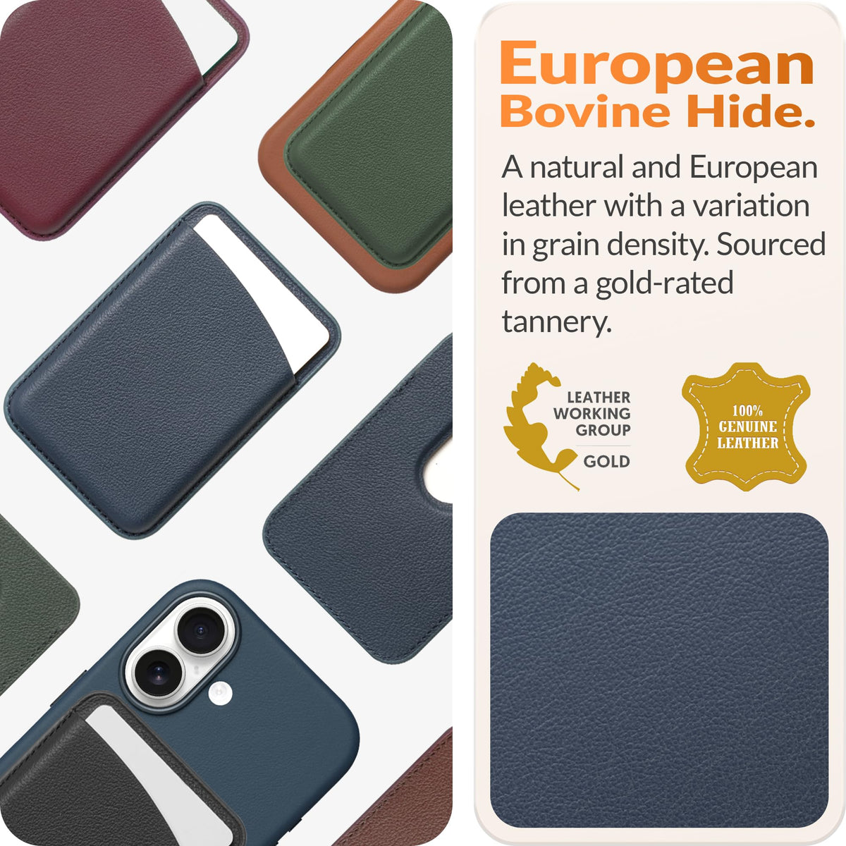 LONLI Classic - Handcrafted European Leather Magnetic Card Wallet - [Compatible with MagSafe] - [Slim and Strong Magnetic] - [2-Card Holder]