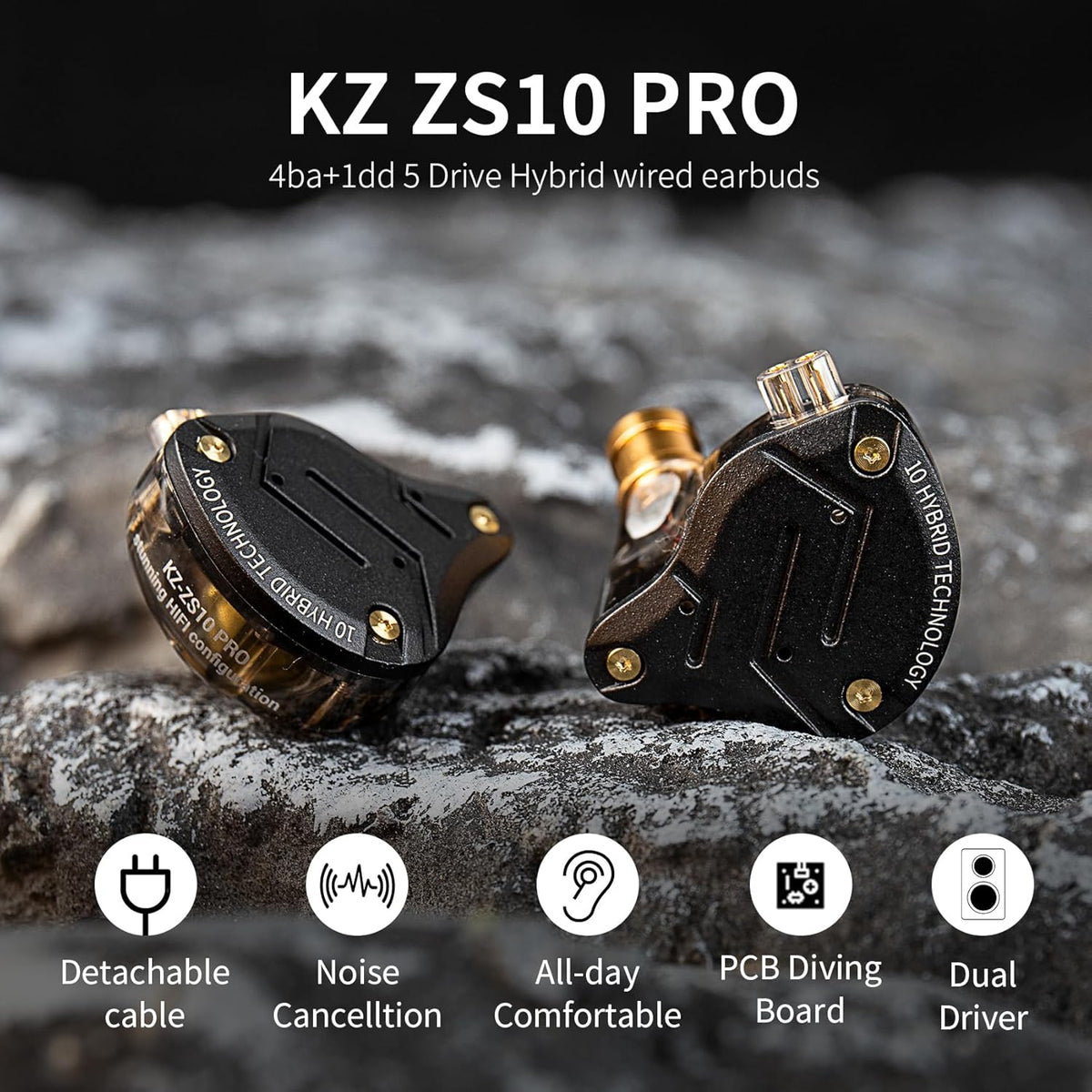 KZ ZS10 Pro IEM Headphone,KZ in Ear Monitor Earbuds Headphone, 4BA 1DD Wired Earphone Multi Driver in Ear Earphone IEM,Wired Gaming Earphone,on Stage Monitor for Singer Guitarist (Gold, No Mic)