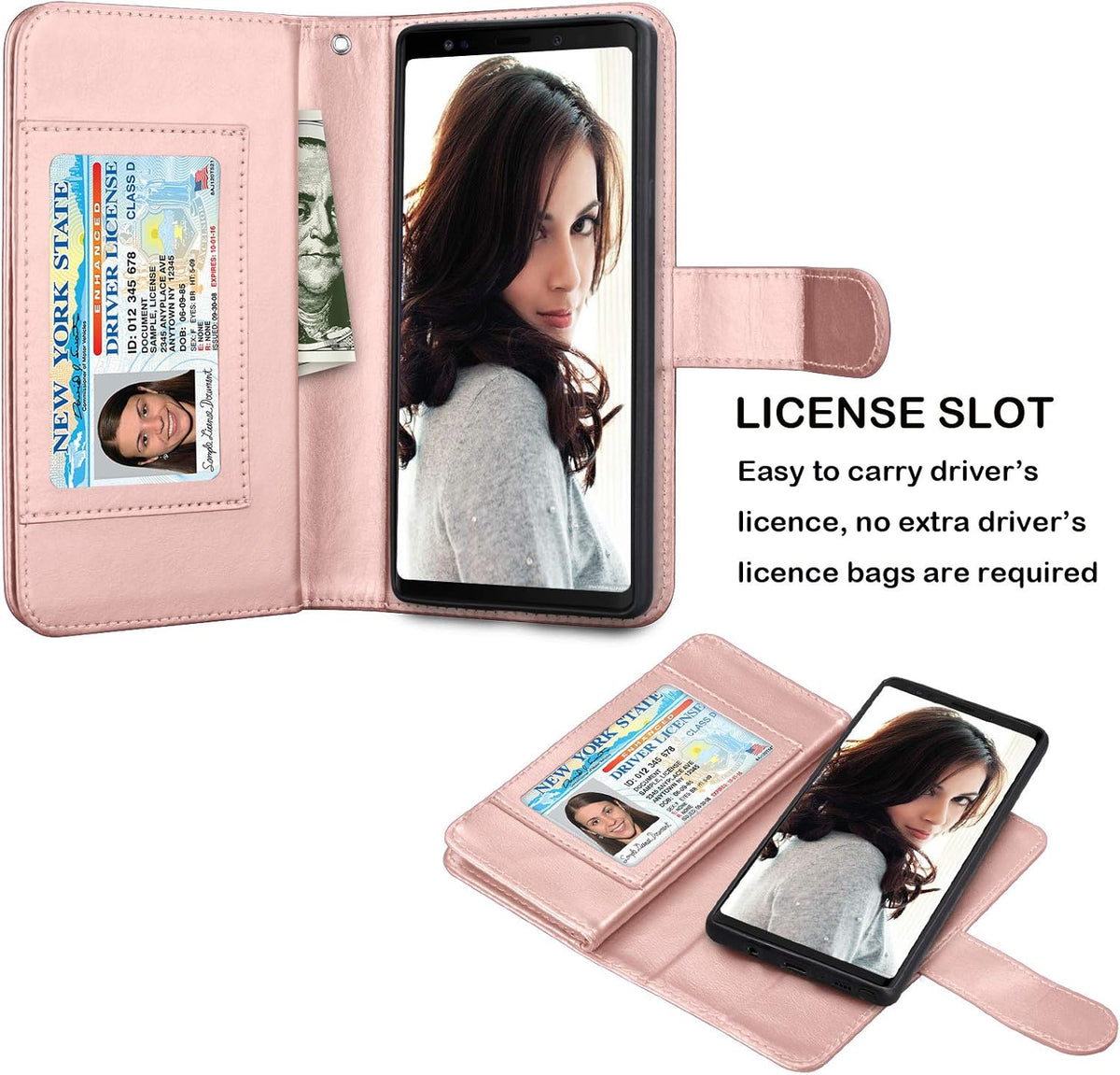 Njjex Luxury Wallet Case for Galaxy Note 9 - PU Leather, 9 Card Slots, Detachable, Kickstand, Magnetic Phone Cover with