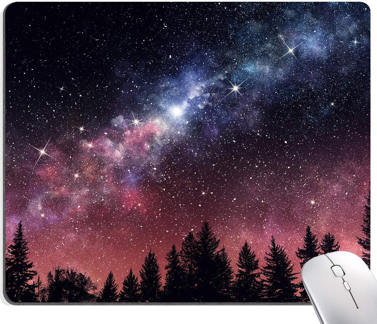 Hokafenle Square Mouse Pad, Galaxy Mouse Pad, Mouse Mat Square Waterproof Mouse Pad Non-Slip Rubber Base MousePads for Office Laptop, Pines Trees