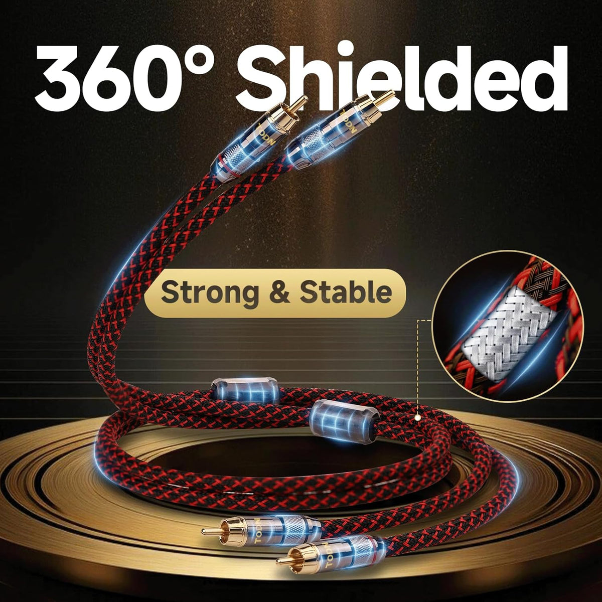 TODN Audiophile RCA to RCA Audio Cable Stereo RCA Cord with Copper Braided Shielded and Ferrite Bead for Home Theater (1.64ft/0.5m, 1 Pair)