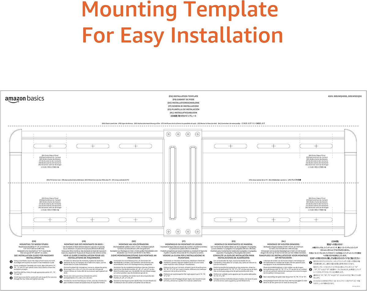 Amazon Basics 37" 86" Tilting TV Wall Mount with Horizontal Post Installation Leveling for to TVs, Wood Studs
