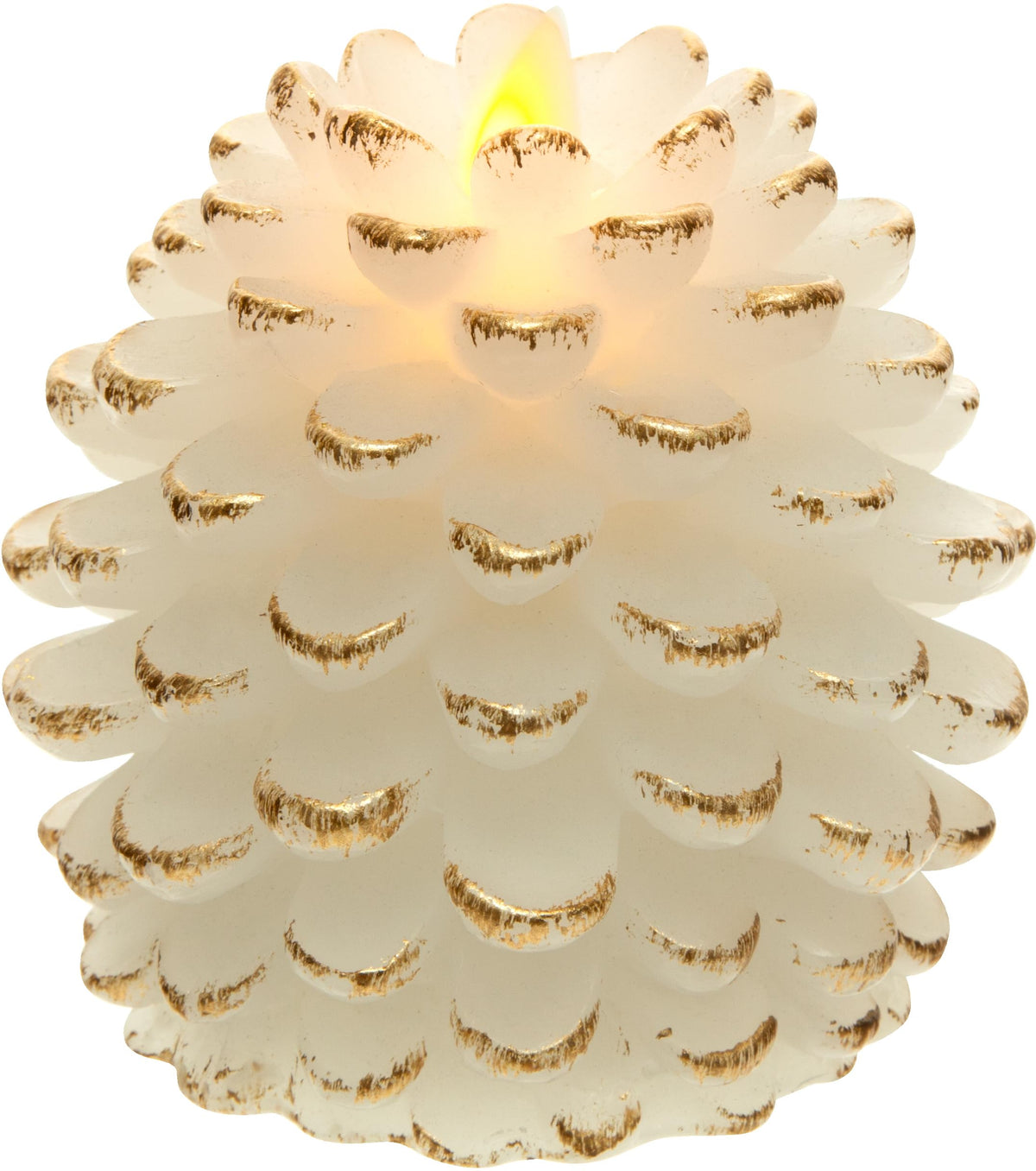 Pavilion Gift Company - White 4.25 Inch Pinecone LED-Lit Battery Operated Realistic Flame Candle Made from Real Wax