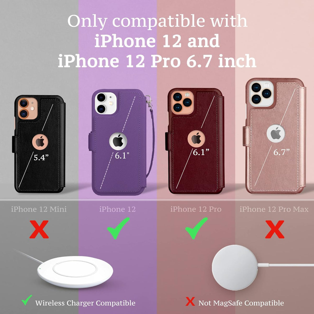 LUPA Legacy Wallet Case Compatible with iPhone 12 for Women & Men, Slim Durable Faux Leather Flip Cover, Black