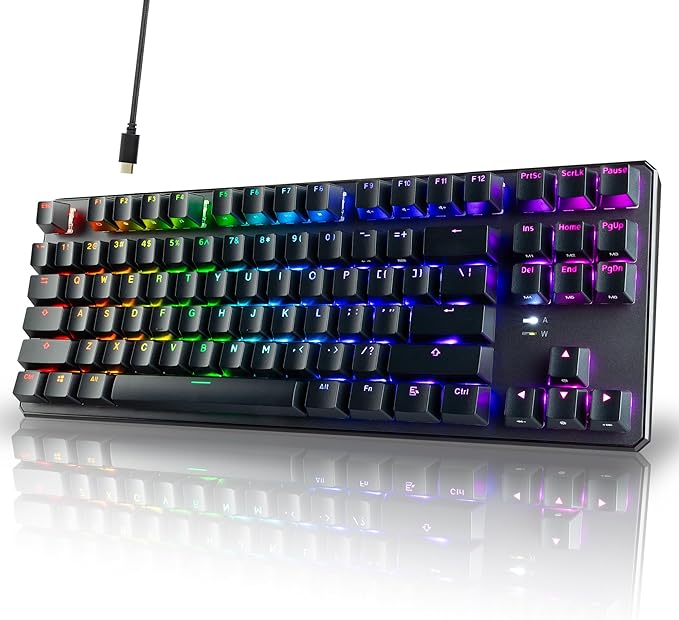 TECWARE Phantom+ 87 Mechanical Gaming Keyboard | RGB LED Backlit | Hot Swappable Wraith Brown Switches | 87 Key TKL Layout | Thocky Sound Profile | Detachable USB-C Wired | Black