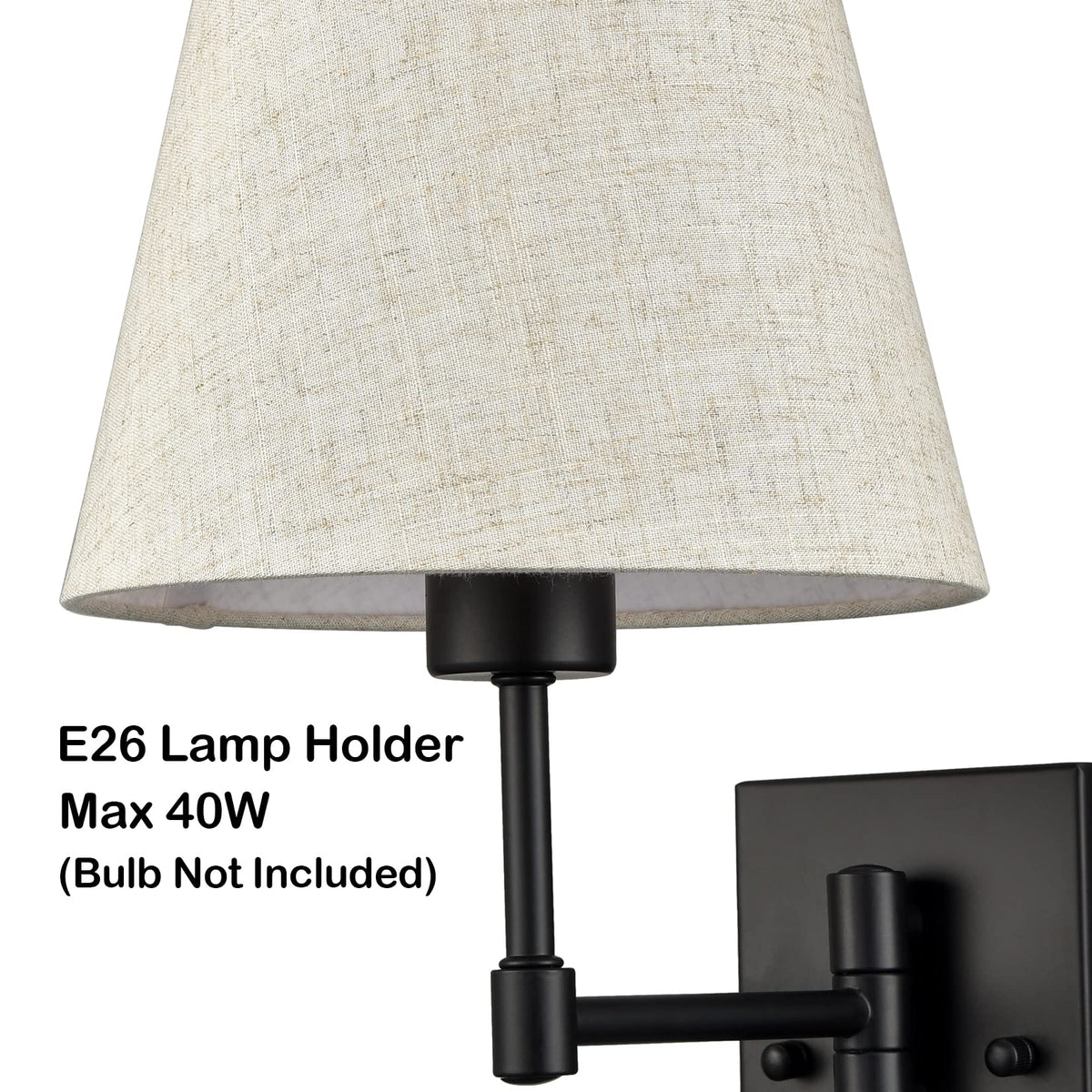 SAMTEEN Swing Arm Wall Sconces Set of Two Modern Black Sconce Light Plug in Wall Sconce with Shade, Black Swing Arm Wall Lamp with Plug in Cord