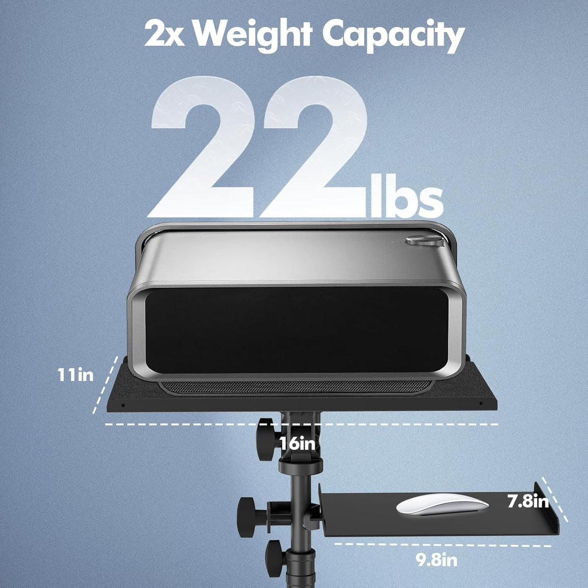 Projector Tripod Stand with Wheels, Portable Laptop Floor Support with Mouse Tray & Bag, Height Adjustable 26 to 49 Inch with Gooseneck Phone Holder for Office, Home, DJ Racks