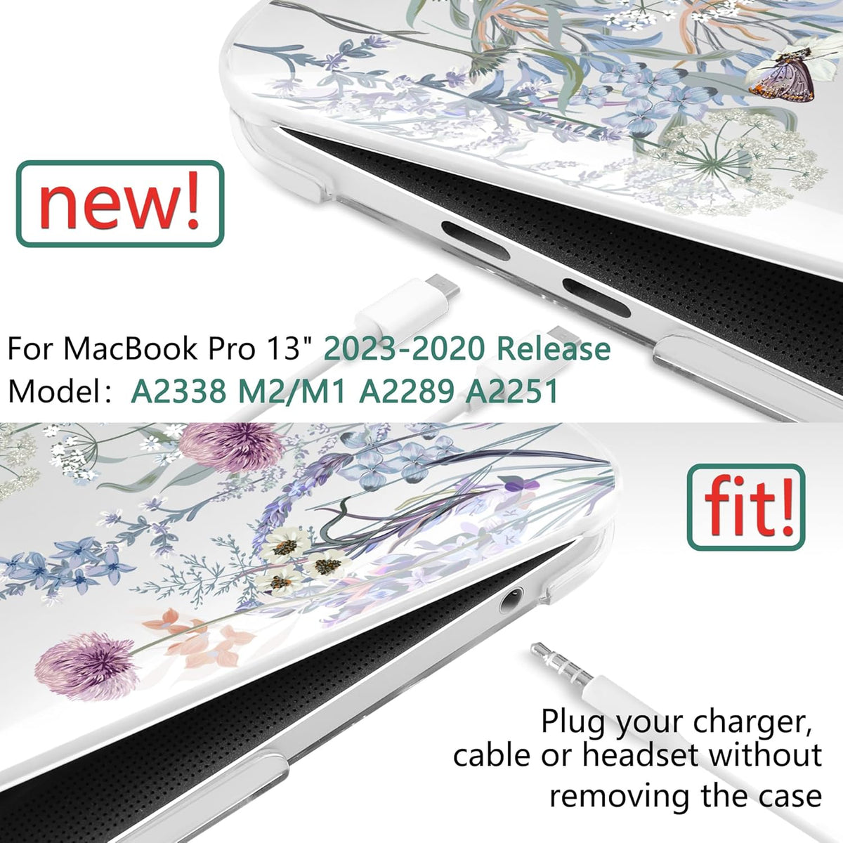 TWOLSKOO Compatible with MacBook Pro 13 inch Case 2023-2016 A2338 M2/M1 A2251 A2289 A2159 A1989 A1706, Plastic Hard Shell Cover & Keyboard Skin & Screen Protector, Dandelions