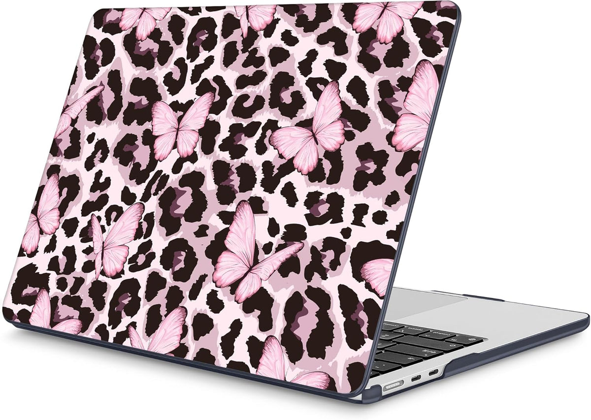 Mektron for 2025 M4 MacBook Air 13.6 Inch A3240 Case Fits 2023 A2681 M2 2024 A3113 M3 Chip with Liquid Retina Display Touch ID, Printed Plastic Hard Shell for MacBook Air 13.6", Leopard Pink Butterfly
