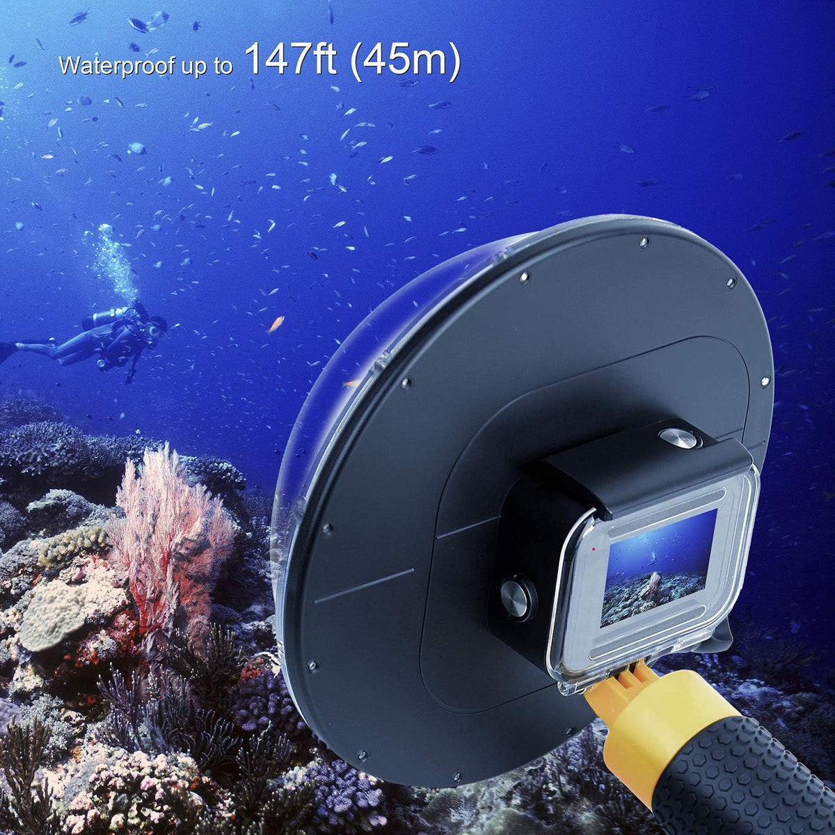 Dome Port for GoPro Hero 9 10 11 12 13 Black- Underwater Waterproof Dome Port Housing Case + Floating Hand Grip + Trigger Accessories for GoPro Action Cameras