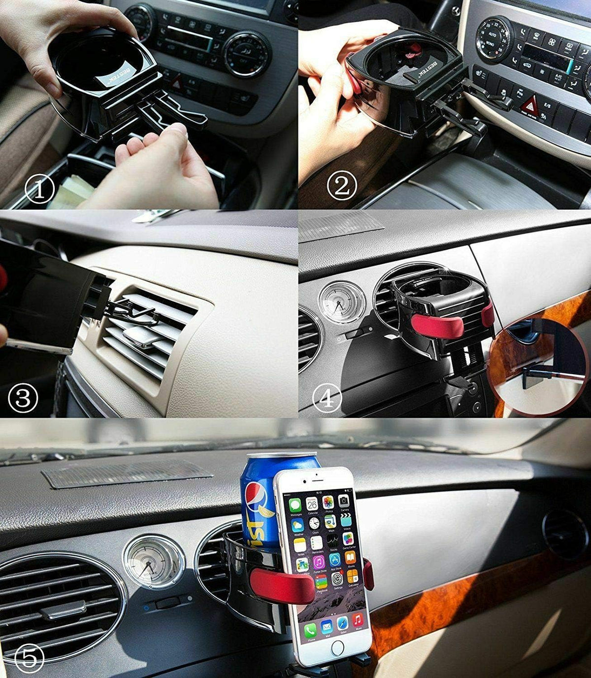 2 in 1 Drinks Holder Universal Car Phone Mount, Air Vent Bottle Cup Water Smart