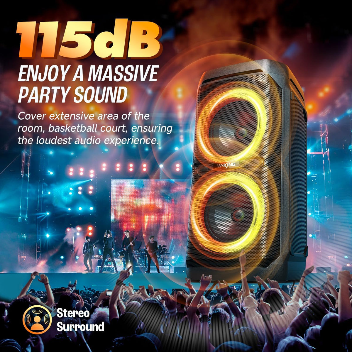 W-KING Large Bluetooth Speaker, 240W Peak Loud Boom Box 2×5.25" Subwoofers & 115dB Deep Bass, IPX6 Waterproof, Wireless Speakers, 24H, For Outdoor Party, Mic&Guitar Input, RGB Lights,Echo, EQ, TF, AUX