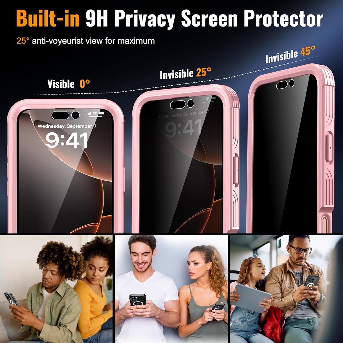 360° Protection Magnetic for iPhone 16 Pro Case Built-in 9H Privacy Screen Protector & Metal Stand[Fit for Magsafe][Anti-Spy][Lens Protector] Heavy Duty Shockproof Phone Case for iPhone 16 Pro