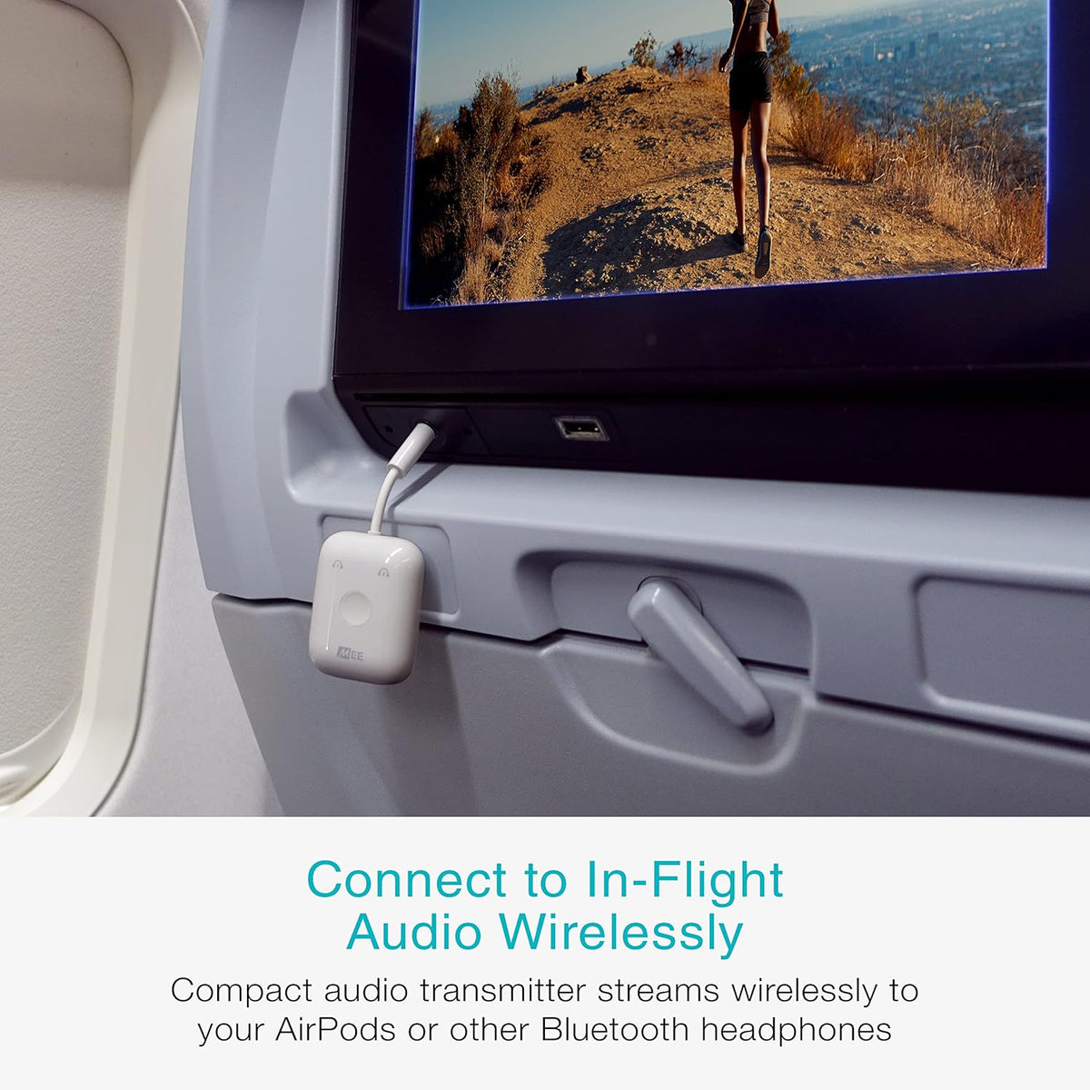 MEE audio Connect Air in-Flight Bluetooth Wireless Audio Transmitter Adapter for up to 2 AirPods / Other Headphones; Works with All 3.5mm Aux Jacks on Airplanes, Gym Equipment, TVs, & Gaming Consoles