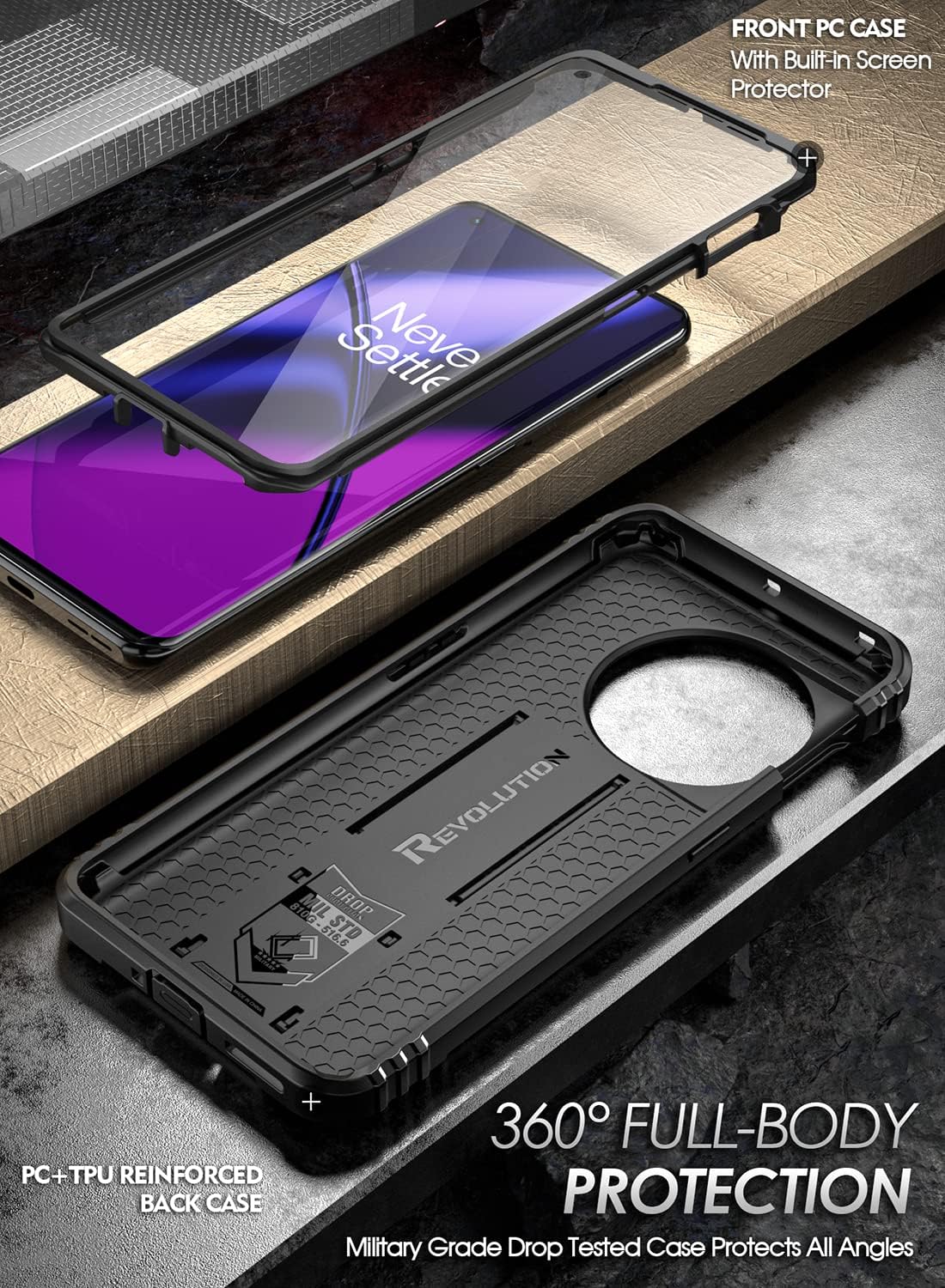 Poetic Revolution Case for OnePlus 11 5G, Full-Body Rugged Shockproof Cover with Kickstand and Screen Protector