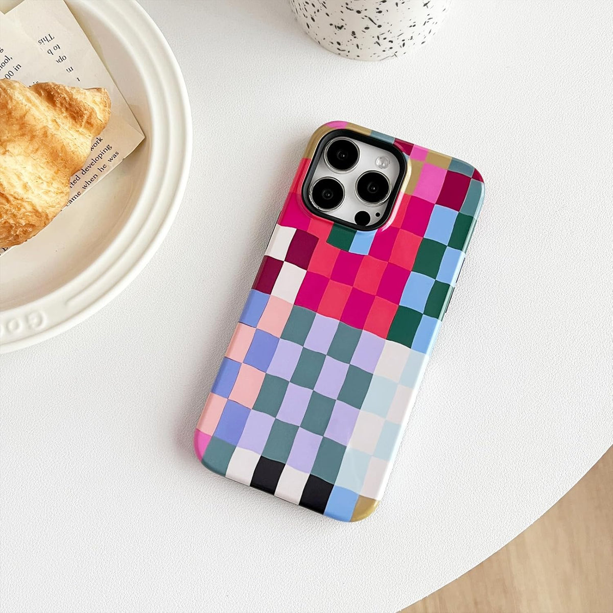 iPhone 12 / 12 Pro Case, Cute Colorful Checkered Shockproof Slim Soft TPU and Hard PC Protective Cases for Women/Men