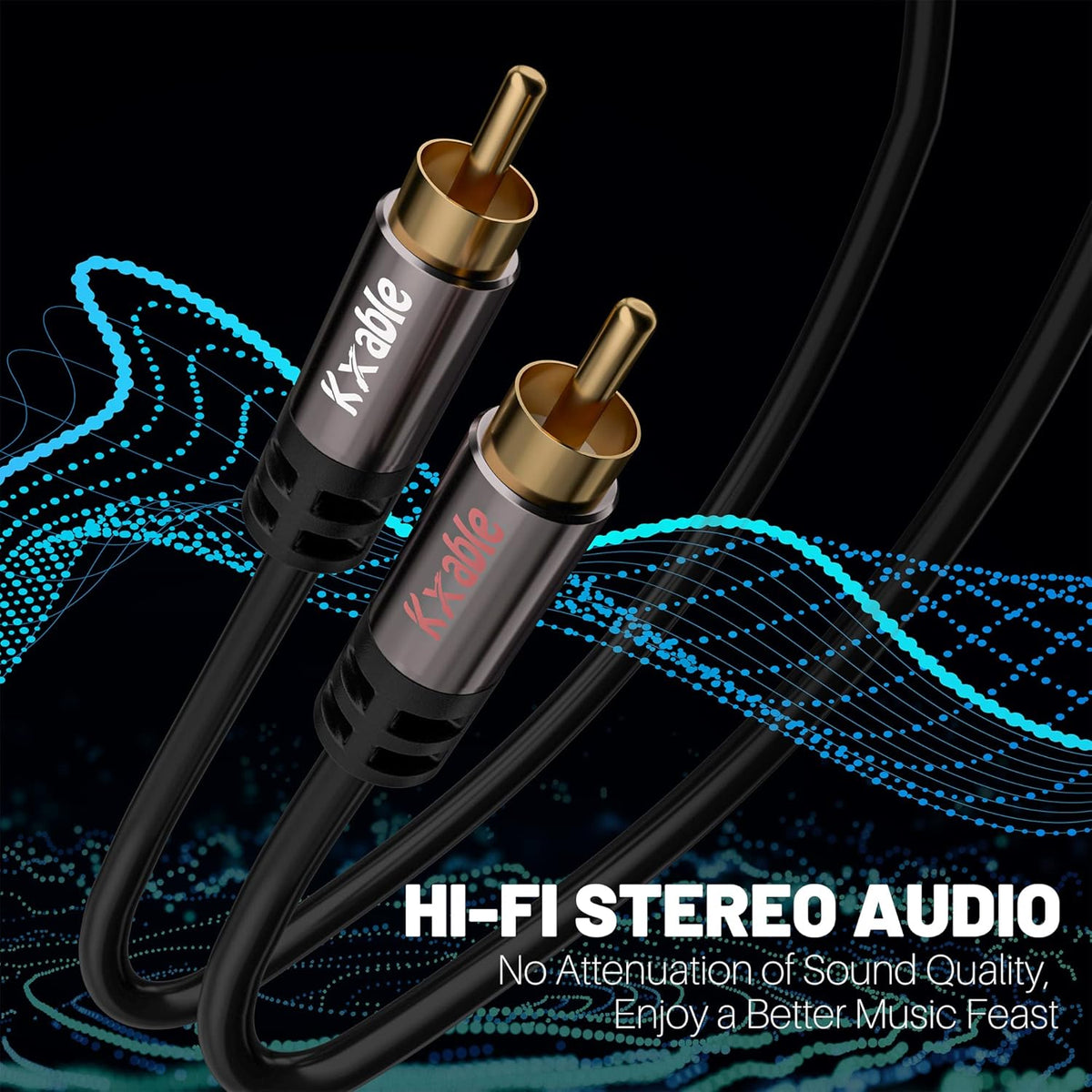 RCA Cable 150FT, 2RCA Male to 2RCA Male Stereo Audio Cable,【Oxygen-Free Copper, Hi-Fi Sound, Double Shielded】 2 RCA Car Audio Subwoofer Cord for Home Theater, HDTV, Amplifier, Hi-Fi System, Speaker