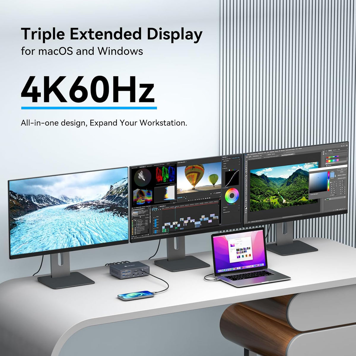 TJCXELE Displaylink Docking Station 4K@60Hz 3 Monitors USB C Dock for MacBook M1 M2 M3 M4,19-in-1 Thunderbolt Dock with 2 HDMI & 2 DisplayPort,PD 100W/USB 3.2 10G USB/Ethernet/Card Readers/Audio