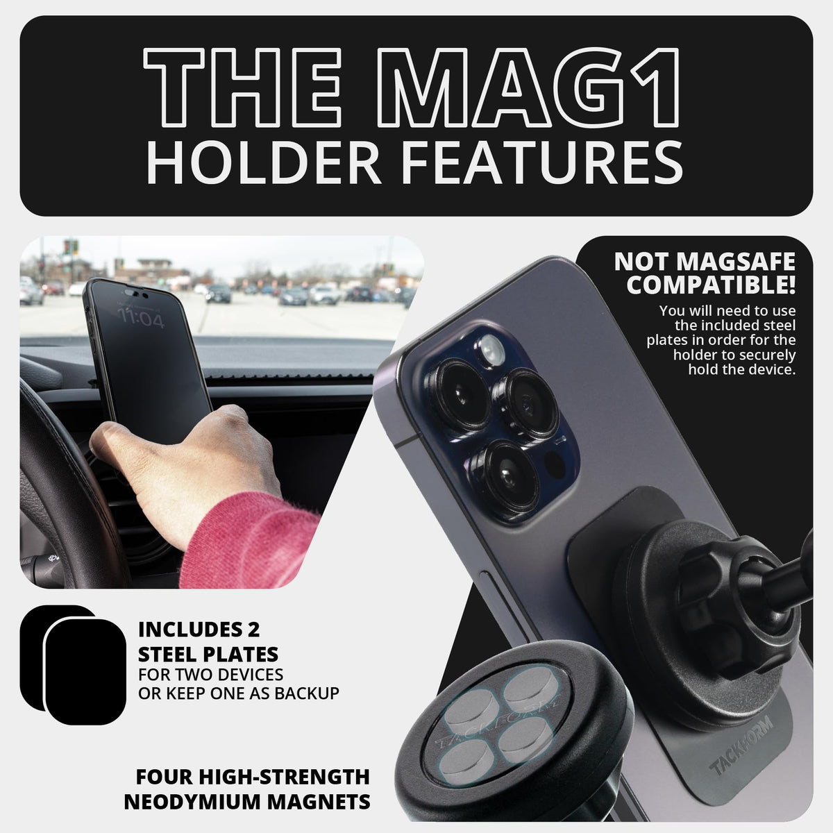 Tackform Link Vent Mount Universal Magnetic Phone Holder Compatible with 2016-2023 Toyota Tacoma and 2014-2021 Toyota Tundra | Billet Aluminum Base