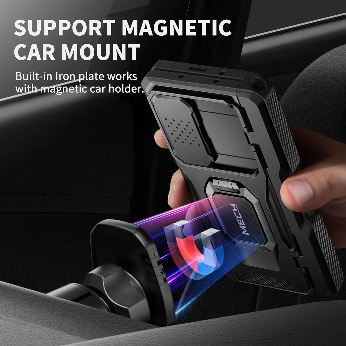 TONGATE for Z Fold 5 Case with Ring Stand, Built-in S Pen Holder & Glass Screen Protector Shockproof Rugged Z5 Phone Case with Slide Camera Cover & Belt Clip for Samsung Galaxy Z Fold 5 2023, Black