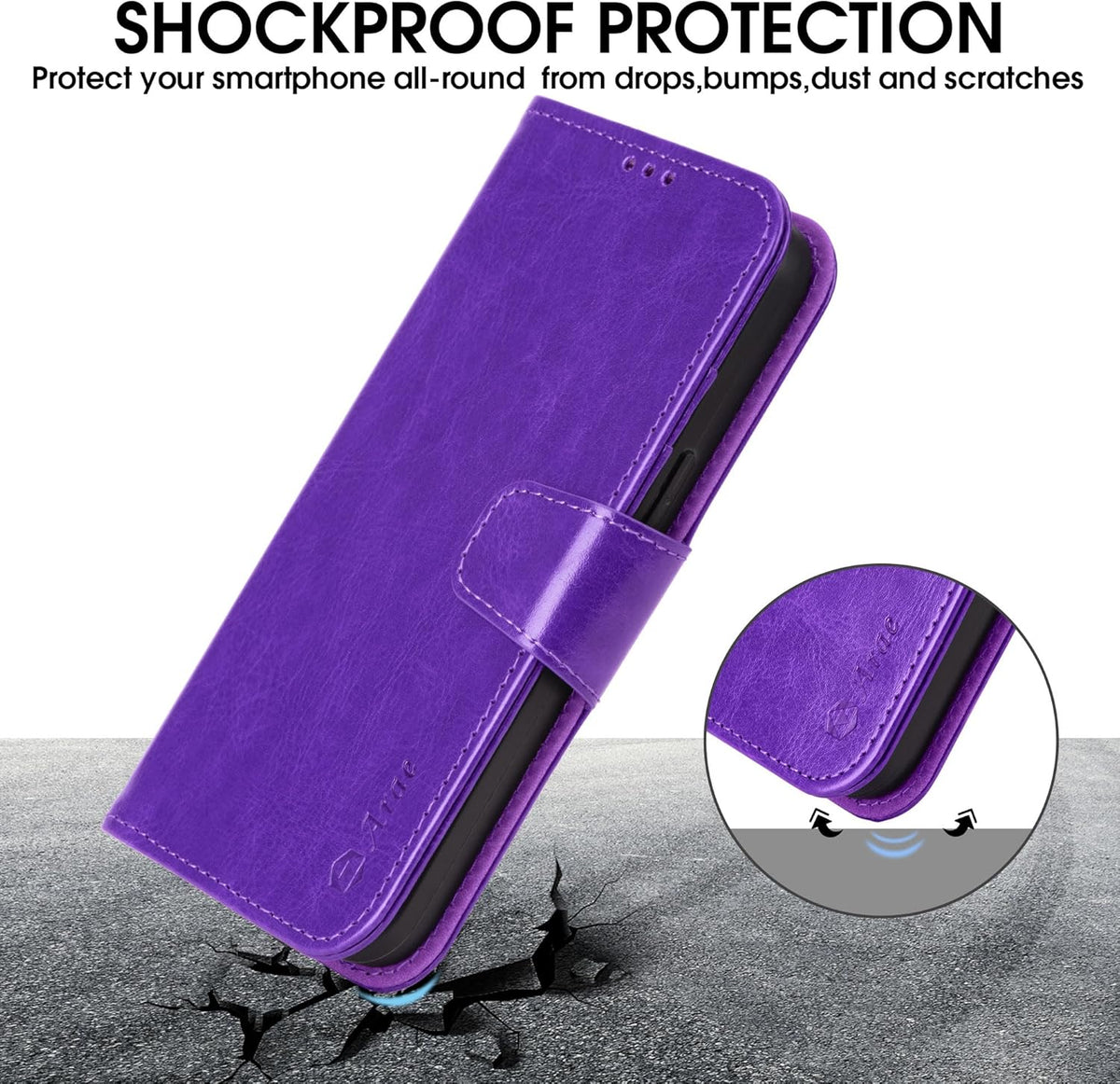 Arae Compatible with iPhone 13 Case with Card Holder and Wrist Strap Wallet Flip Cover for iPhone 13 6.1 inch, Purple