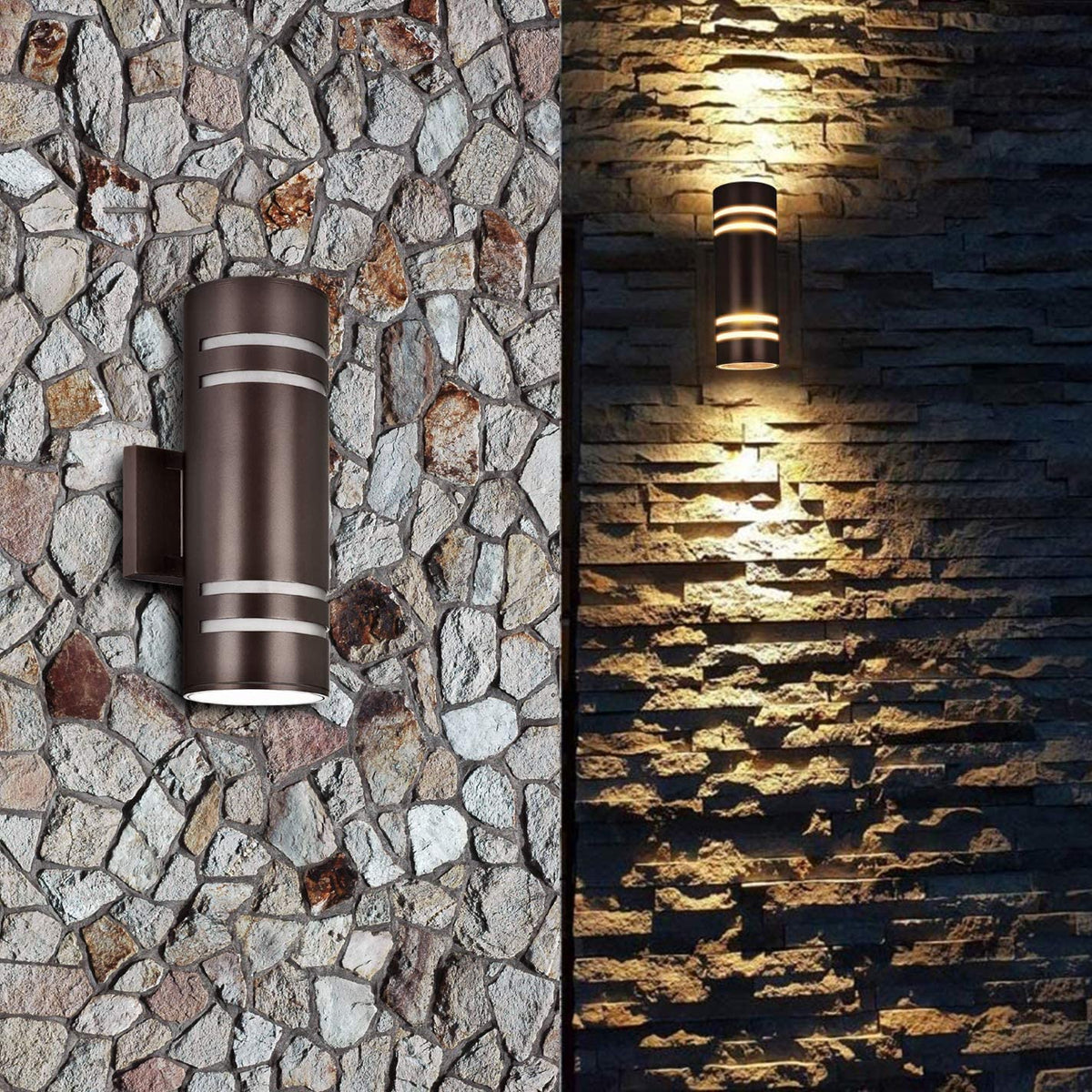 rosykite Outdoor Wall Lights Exterior, Modern Outside Sconce Wall Lighting, Exterior Light Fixture Wall Mount Oil Bronze Cylinder, Up Down Outdoor