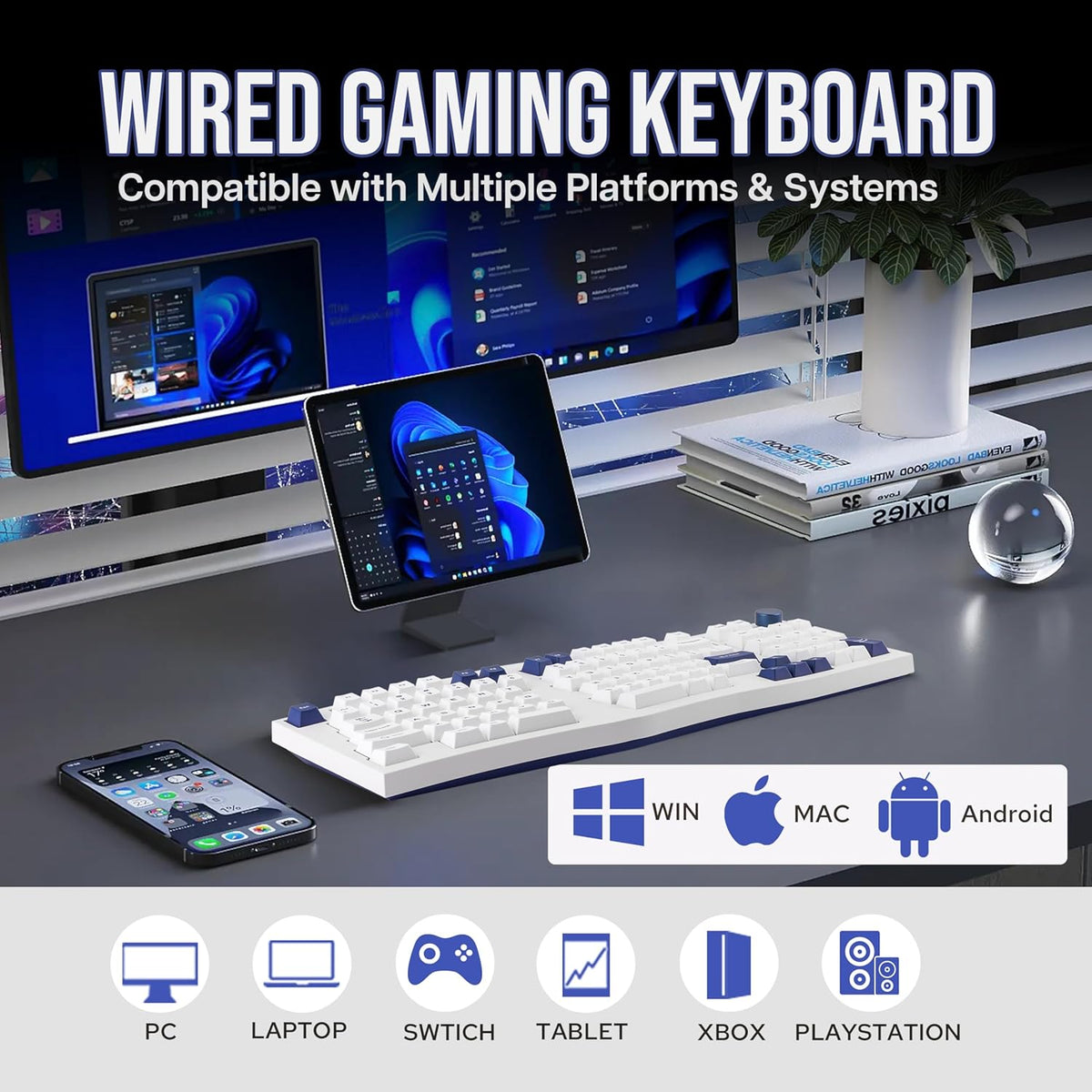 Feker Alice98 Ergonomic 98 Keys Custom Mechanical Keyboard, VIA Programmable, USB-C Wired Gaming Keyboard, Hot Swappable, 5 Layer Paddings, Control Knob, NKRO, RGB for Win/Mac (White)