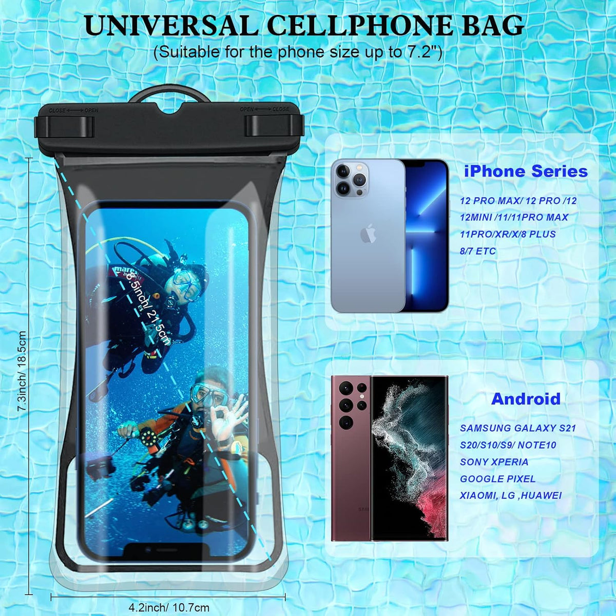 7.0" Universal Waterproof Phone Pouch, Floating Cellphone Dry Bag Case with Lanyard, IPX8 Waterproof for iPhone