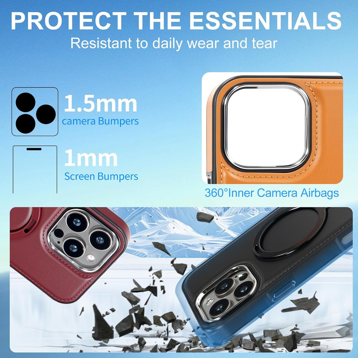 Leather Case, Suitable for iPhone 16 Case, Invisible Magnetic Design, Equipped with a Lanyard and Foldable Stand, Black, Yellow and red (Yellow, iPhone 16)