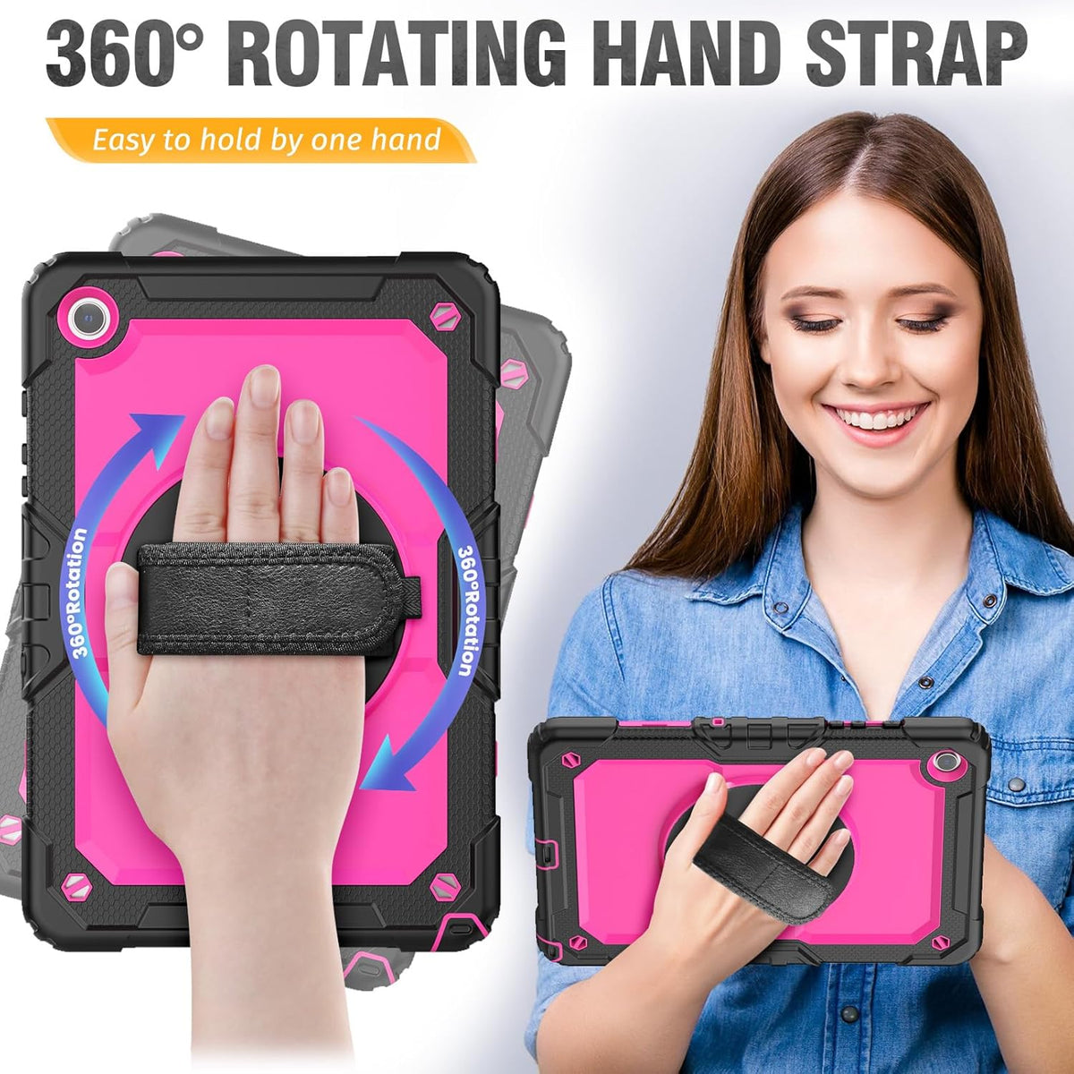 HXCASEAC Case for Samsung Galaxy Tab A9+/ A9 Plus 11 Inch, Protective with Screen Protector/Hand Strap/Pen Holder, Sturdy Shockproof Galaxy A9 Plus Tablet Case 2023 SM-X210/X216/X218 - Rose