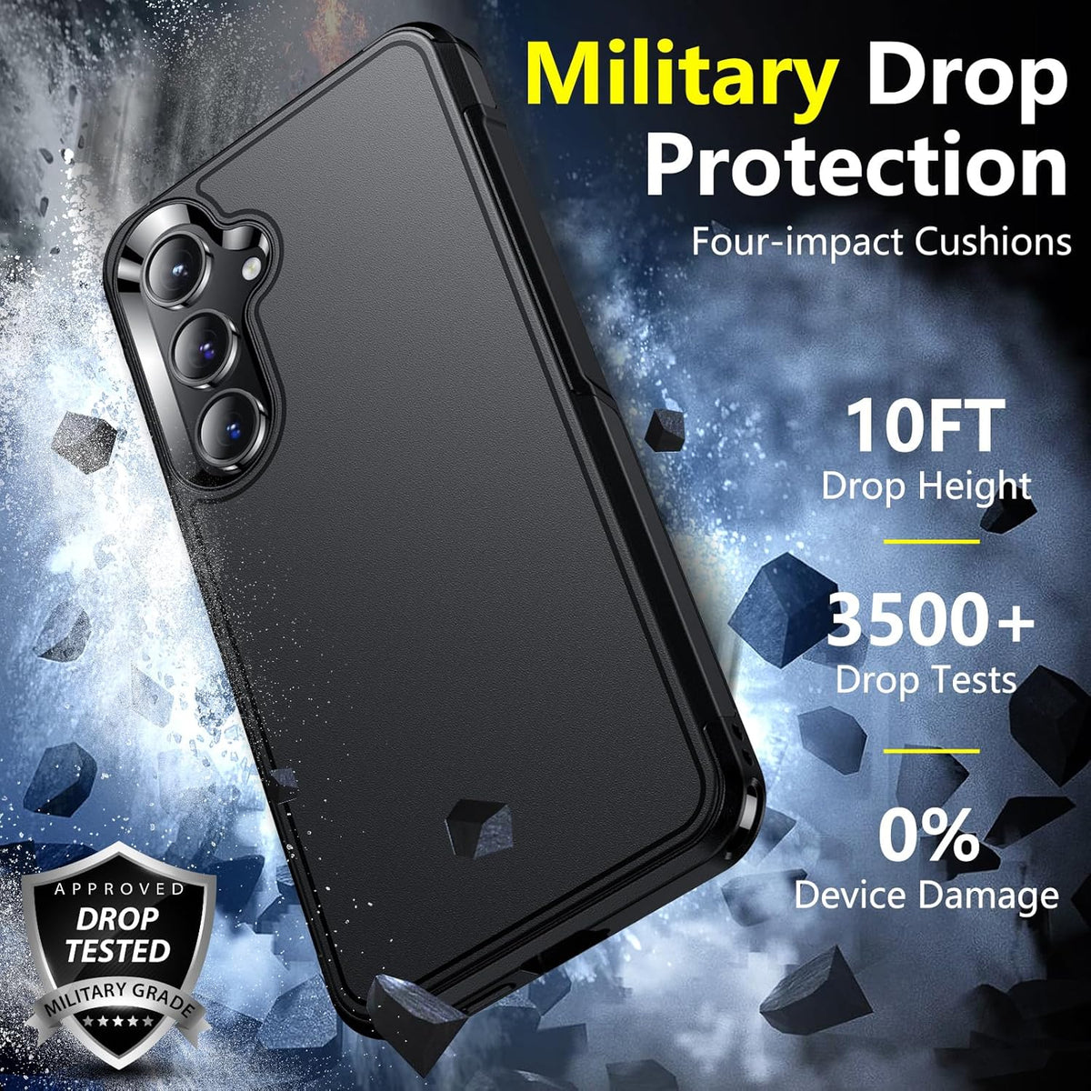 Samsung Galaxy S24 Plus Case by SPIDERCASE, Heavy Duty Shockproof, 10 FT Military Grade Drop Protection, Black.