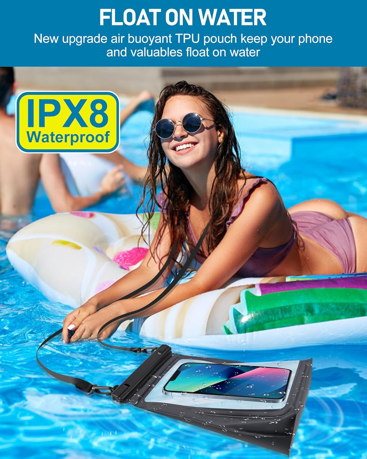 Large Waterproof Phone Pouch, Floating Dry Bag for iPhone 14 13 12 11 Pro Max Galaxy S22 S21 Large Capacity Waterproof Bag Sunscreen Glasses Storage Universal Dry Pouch for Swimming Rafting Boating