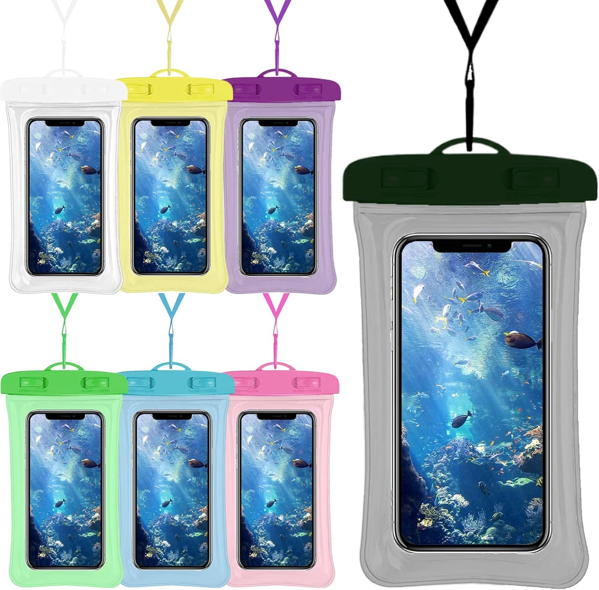 7 Pcs Waterproof Phone Pouch, Universal IPX8 Floating Waterproof Cell Phone Case Dry Bag, Compatible with Most Cell Phone on Market, Waterproof Phone Protector for Beach Swimming
