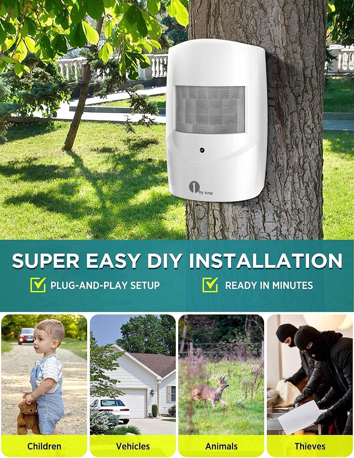 Driveway Alarm Wireless Outside, 1by one Motion Sensor Alarm 1000 FT Range for Home Security with Weatherproof Sensor