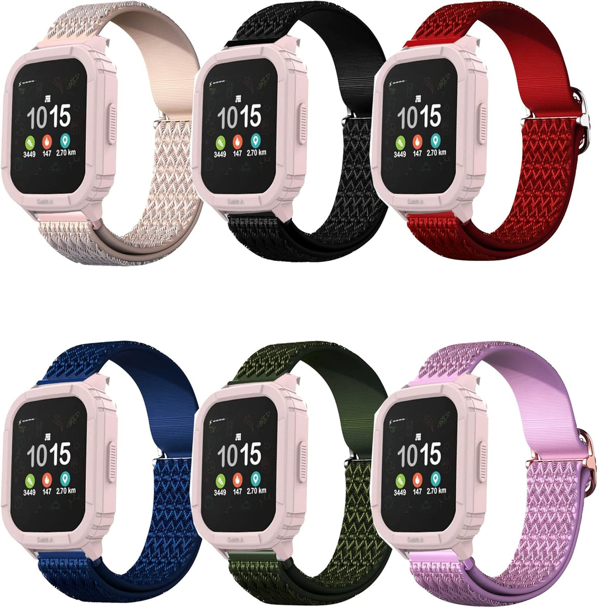 FitTurn 6 Pack Compatible with Xplora X6 Play Smart Watch, Elastic Adjustable Nylon Fabric Strap Replacement Bands
